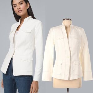 White House Black Market Blazer Utility Safari Jacket Career Preppy Ivory Modern